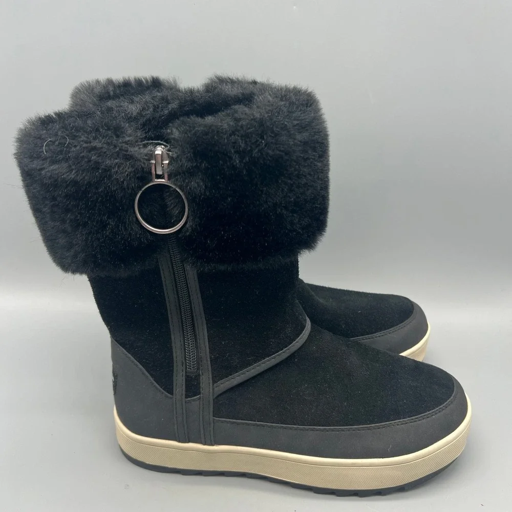 Koolaburra by UGG Women Black Suede Faux Fur Zip Winter Boots‎ 1105889 Size 6